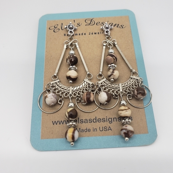 209- Natural Zebra Jasper Stone Handmade Earrings NWT - Picture 4 of 4